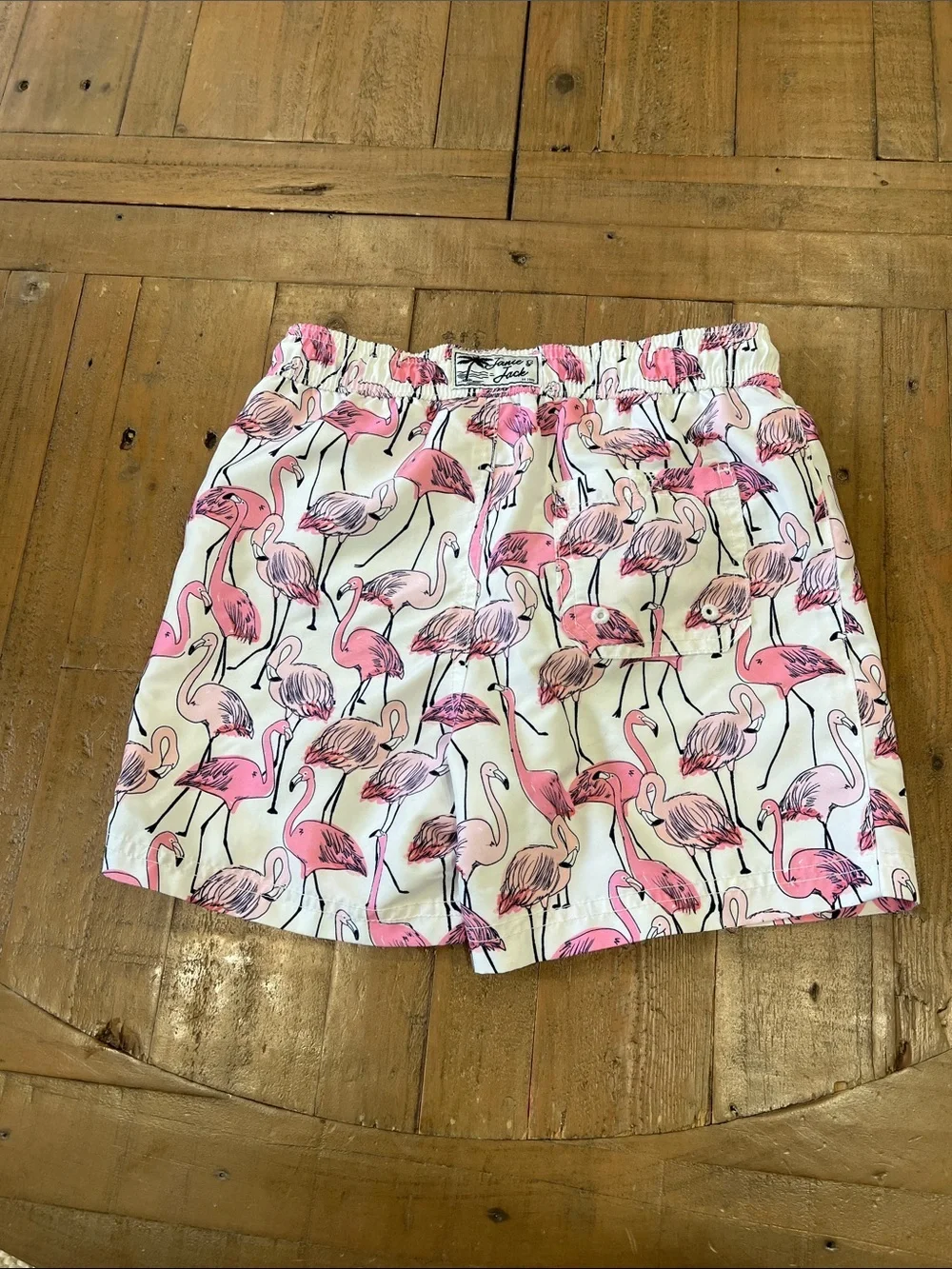 Janie and jack flamingo print swim trunks kids 7 white pink preppy